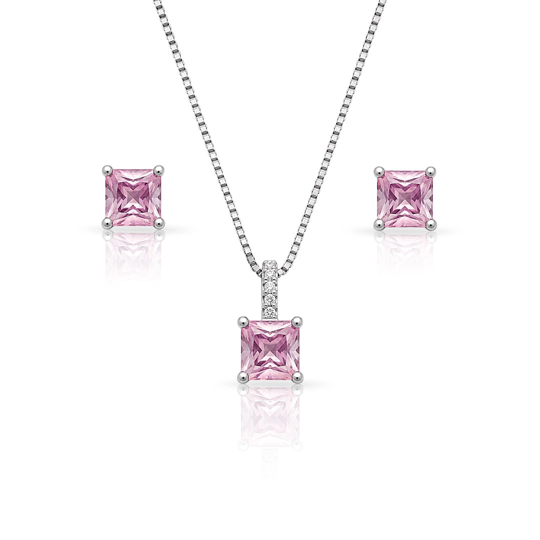 Conjunto Quadrado de Zircônias Rosa