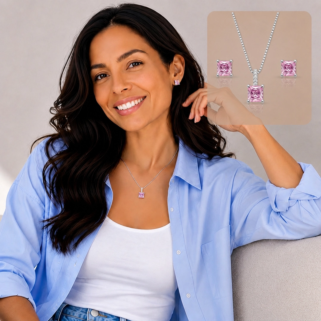 Conjunto Quadrado de Zircônias Rosa