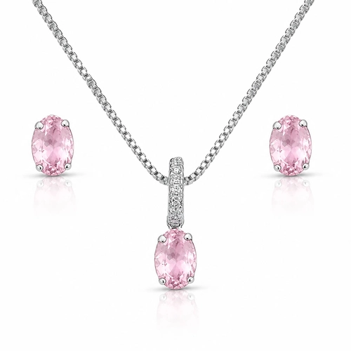 Conjunto Oval com Zircônias Rosas
