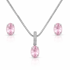 Conjunto Oval com Zircônias Rosas