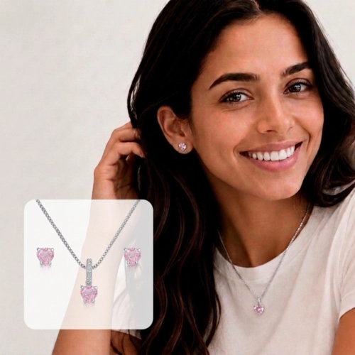 Conjunto Coração com Zircônias Rosas