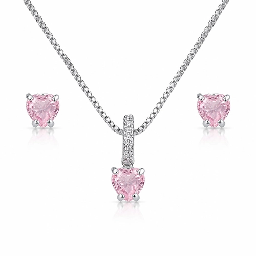 Conjunto Coração com Zircônias Rosas