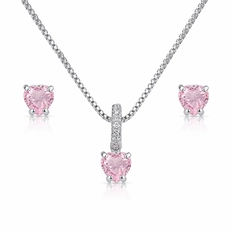 Conjunto Coração com Zircônias Rosas