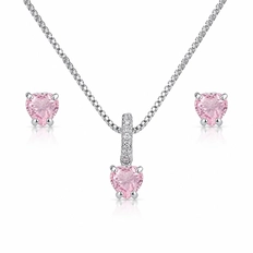 Conjunto Coração com Zircônias Rosas