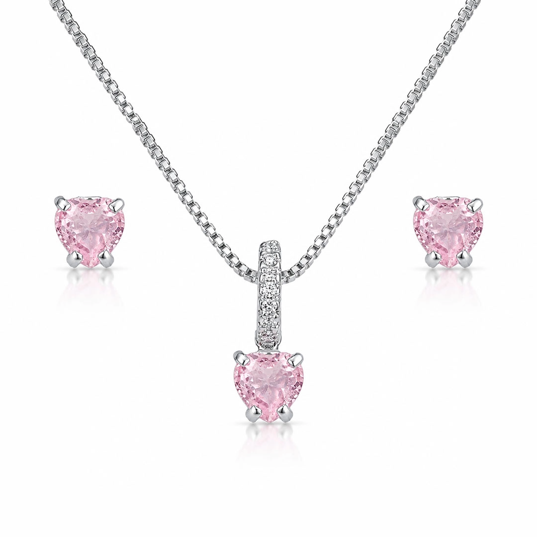 Conjunto Coração com Zircônias Rosas