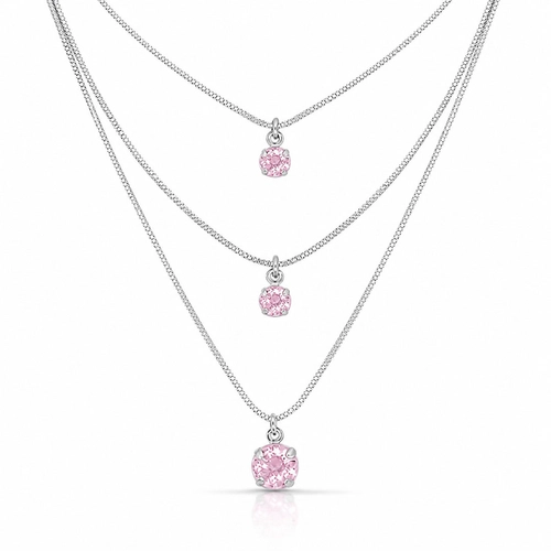 Gargantilha Três Alturas com Zircônias Rosas