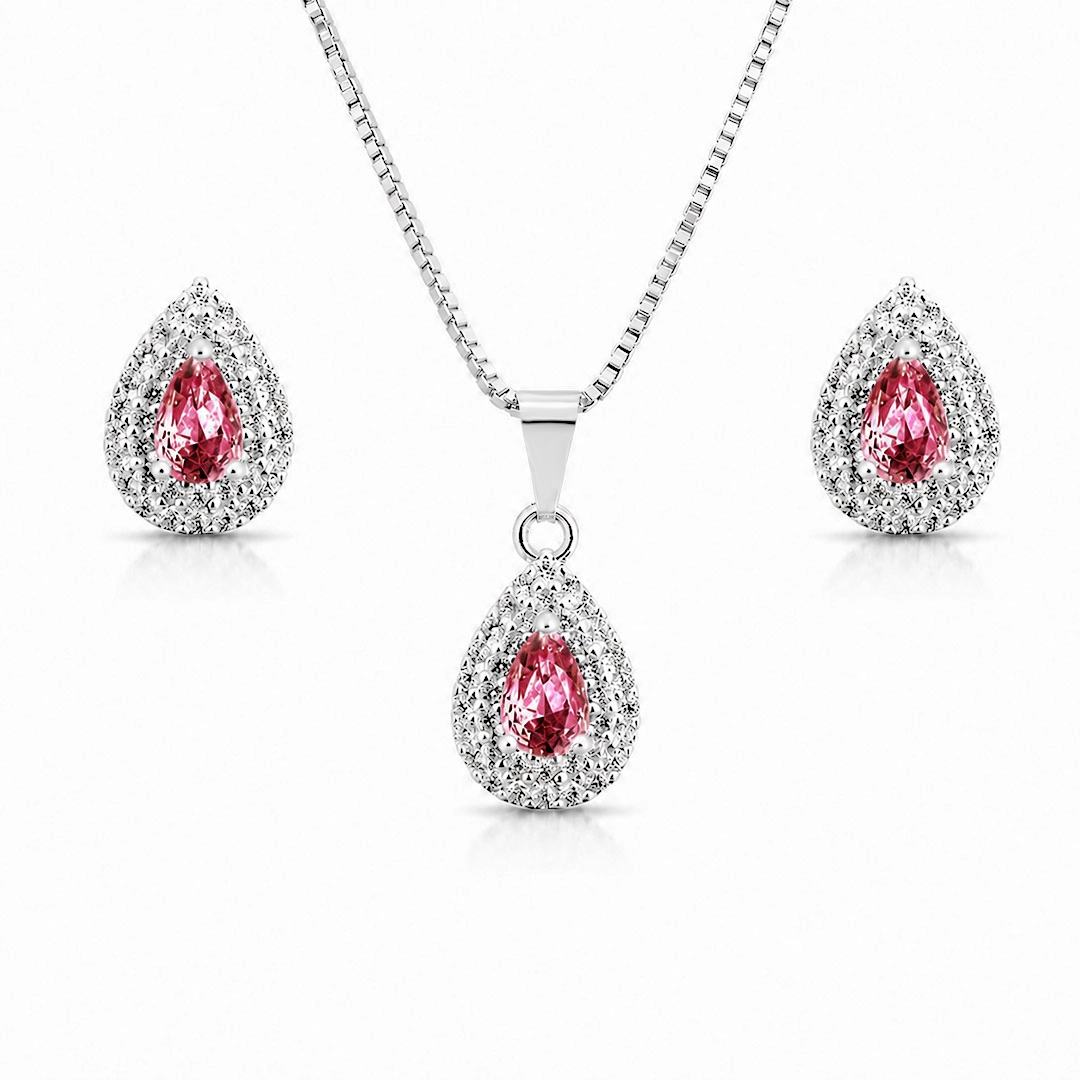 Conjunto Gota Rubi e Cristal Cravejado