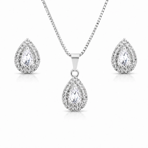 Conjunto Gota com Zircônias Cristal Cravejadas