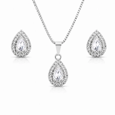 Conjunto Gota com Zircônias Cristal Cravejadas