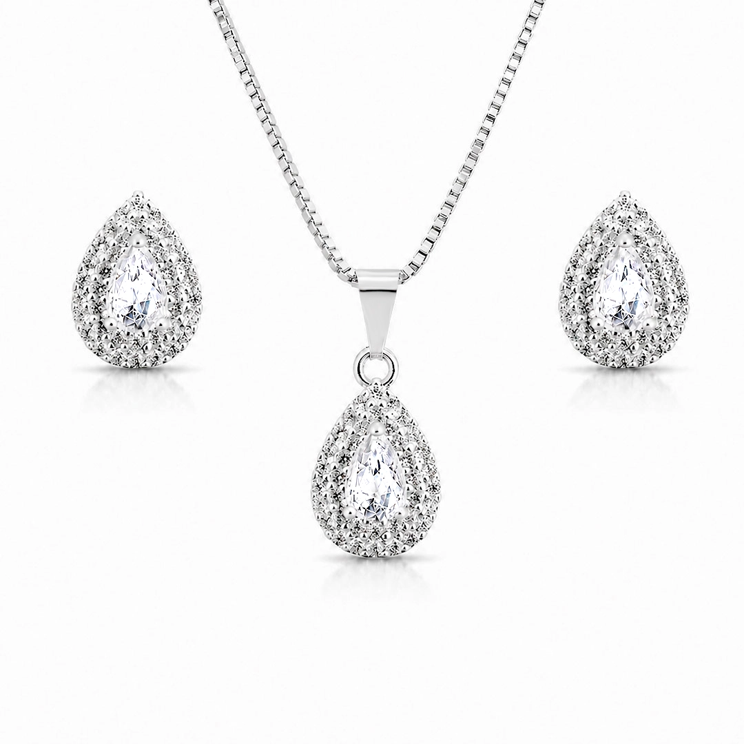 Conjunto Gota com Zircônias Cristal Cravejadas