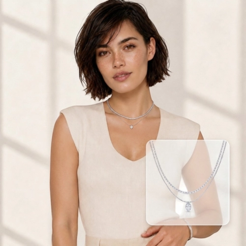 Gargantilha Choker Dupla com Zircônia Cristal Oval