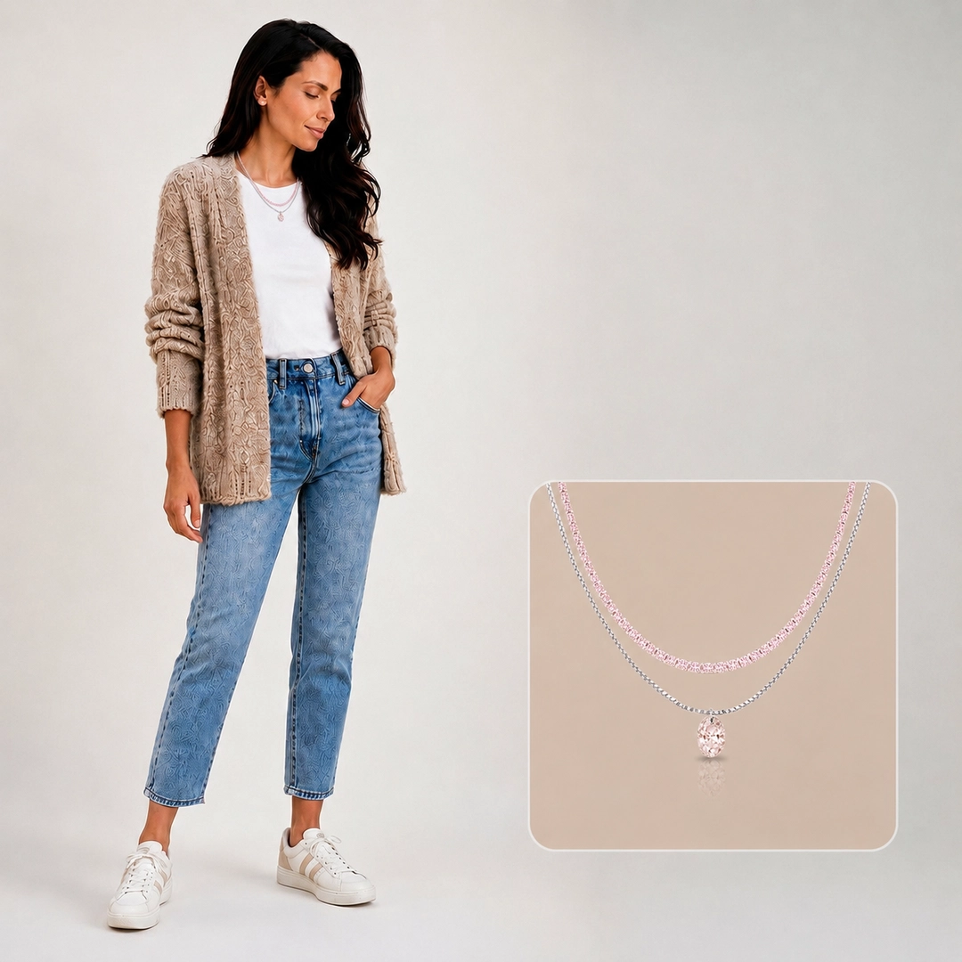 Gargantilha Choker Dupla com Zircônia Rosa Oval