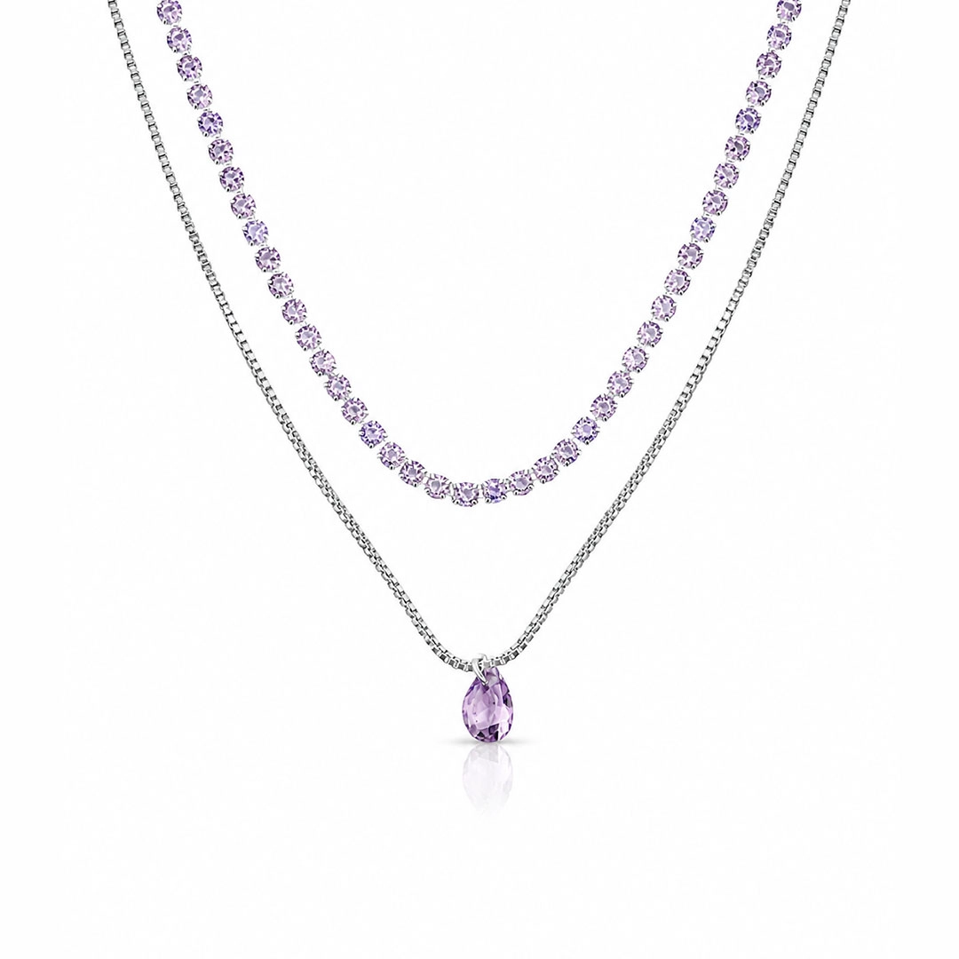 Gargantilha Choker Dupla com Zircônia Ametista