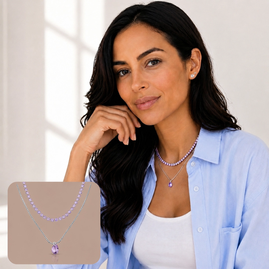 Gargantilha Choker Dupla com Zircônia Ametista