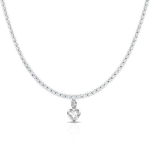 Gargantilha Choker Riviera com Zircônias Cristal e Pingente de Coração