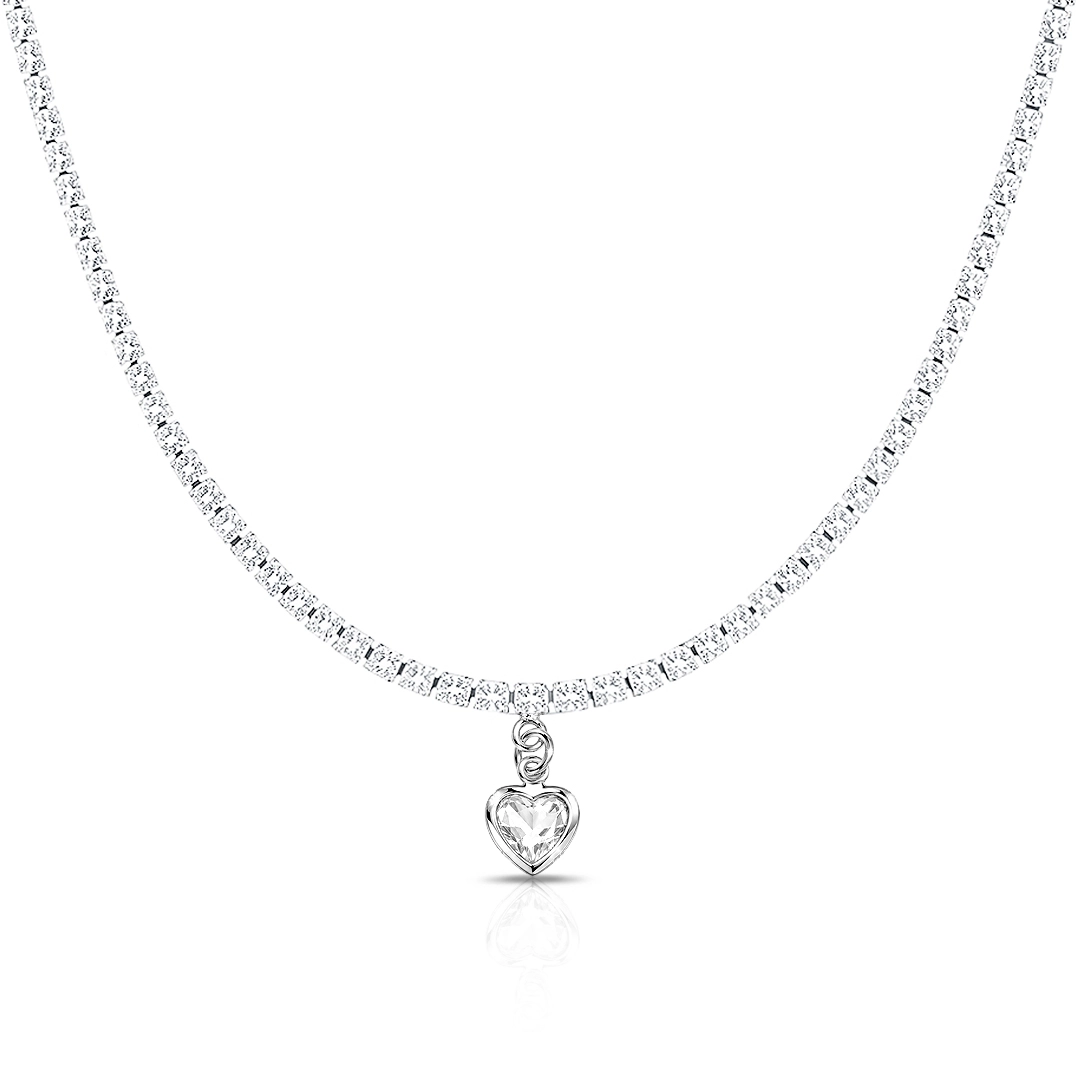 Gargantilha Choker Riviera com Zircônias Cristal e Pingente de Coração