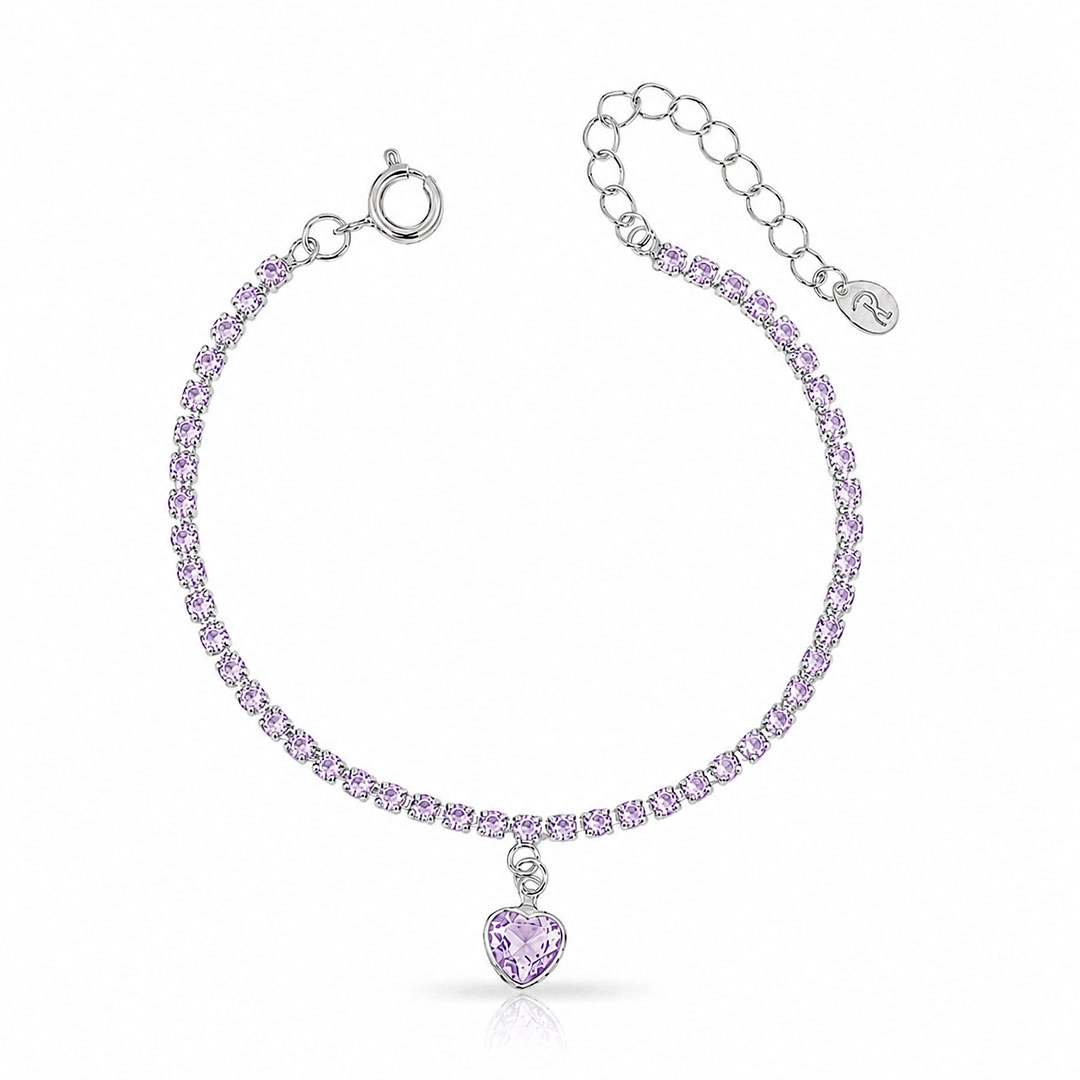Pulseira Riviera Coração com Zircônias Ametista