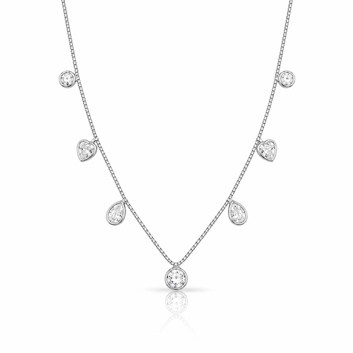 Gargantilha com Pingentes Coração e Gota de Zircônia Cristal