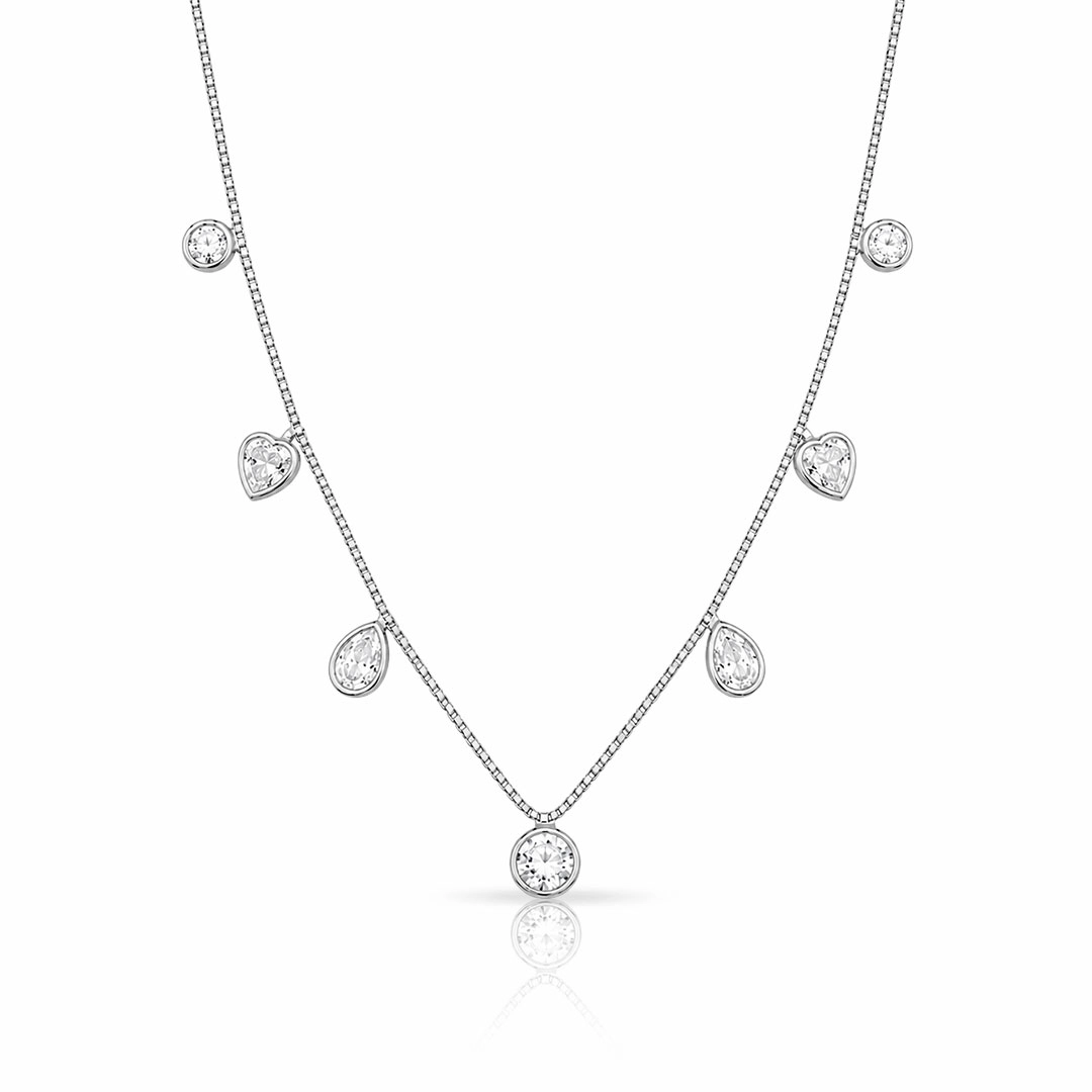 Gargantilha com Pingentes Coração e Gota de Zircônia Cristal