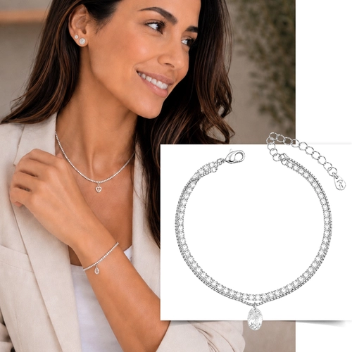 Pulseira Dupla Riviera com Pingente Oval de Zircônia Cristal