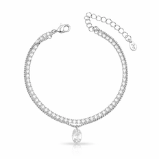 Pulseira Dupla Riviera com Pingente Oval de Zircônia Cristal