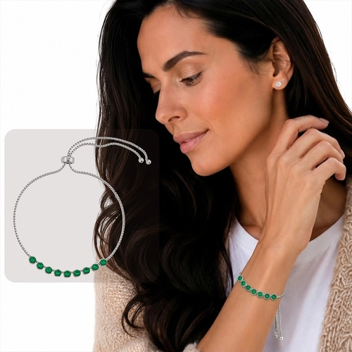 Pulseira Riviera Regulável com Zircônias Esmeralda