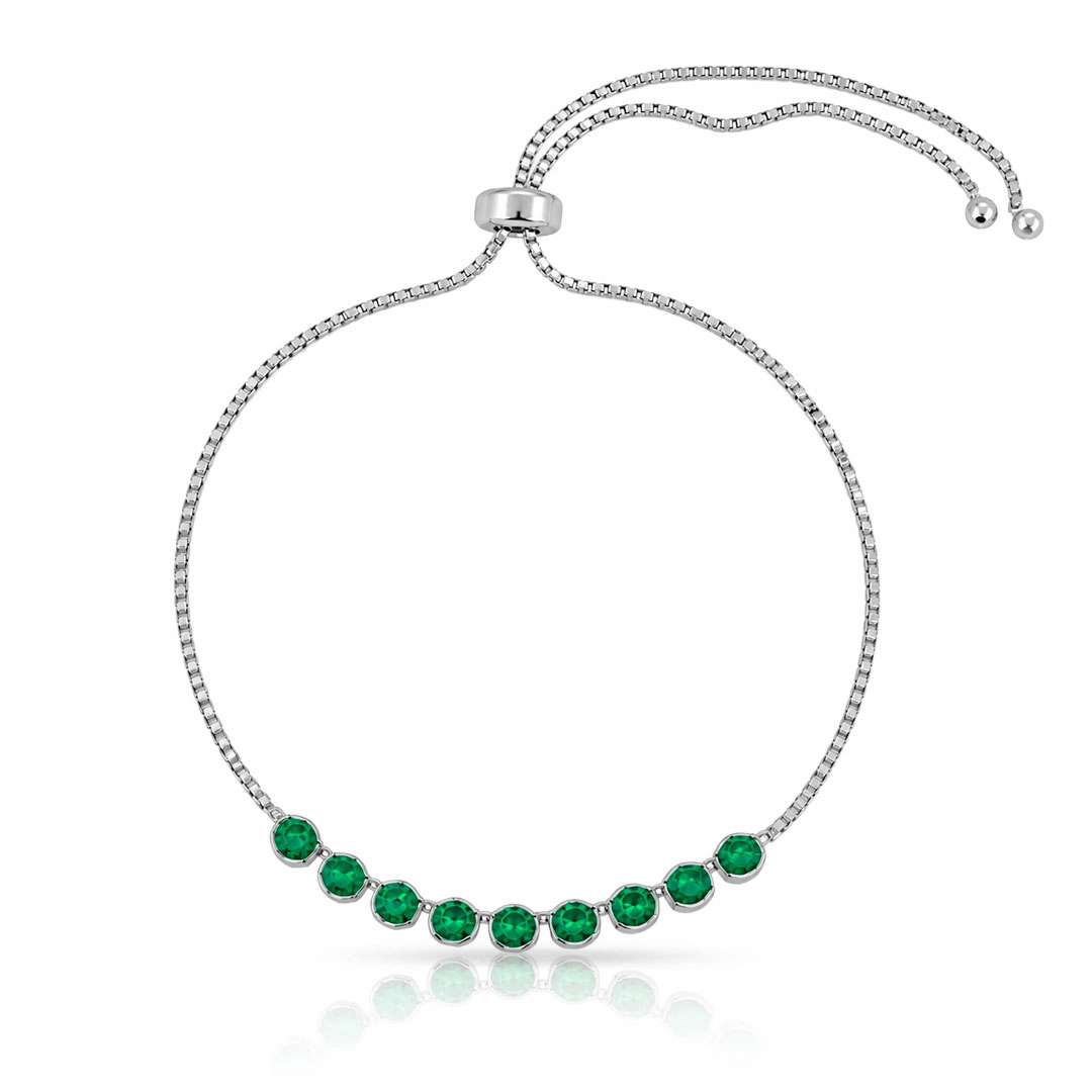 Pulseira Riviera Regulável com Zircônias Esmeralda