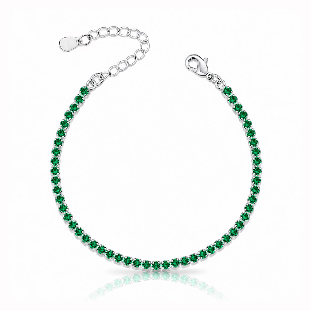 Pulseira Riviera Zircônias Esmeralda Redonda