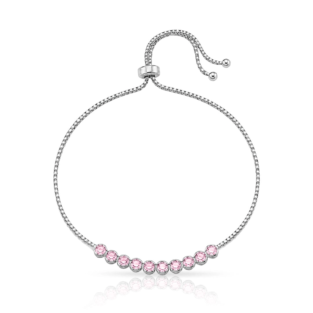 Pulseira Riviera Regulável com Zircônias Rosa
