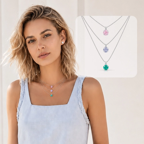 Gargantilha Três Alturas com Zircônias Coloridas