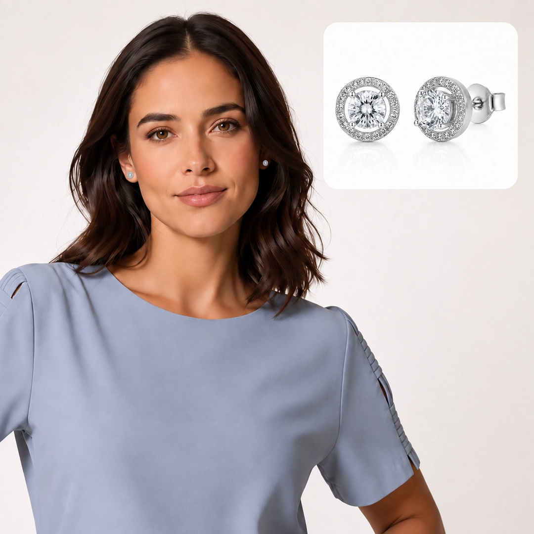 Brinco Top Redondo com Zircônias Cristal Cravejadas