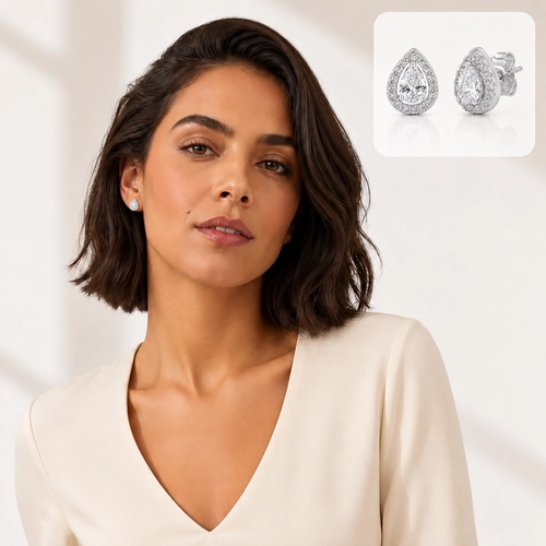 Brinco Top Gota Com Zircônias Cristal Cravejadas