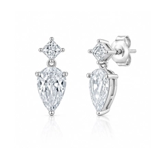 Brinco Balanço com Zircônias Cristal Gota e Quadrada