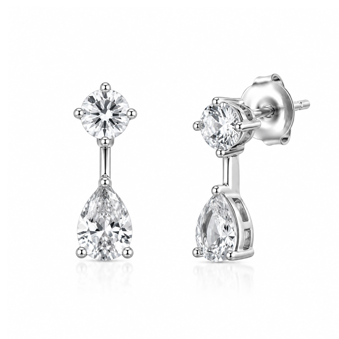 Brinco Balanço com Zircônias Cristal Gota e Redonda