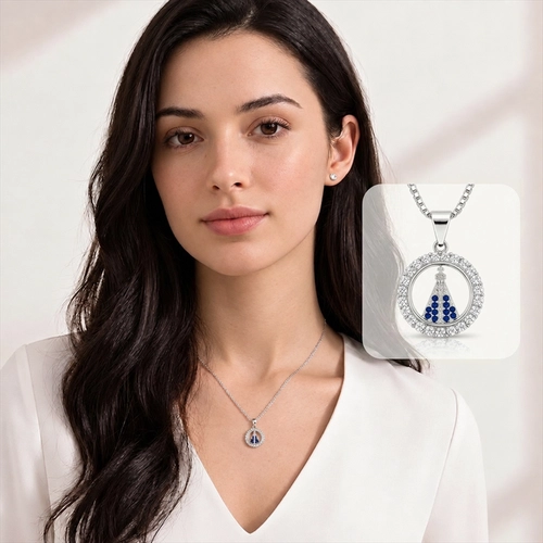 Gargantilha Nossa Senhora Aparecida com Zircônias Cristal e Safira