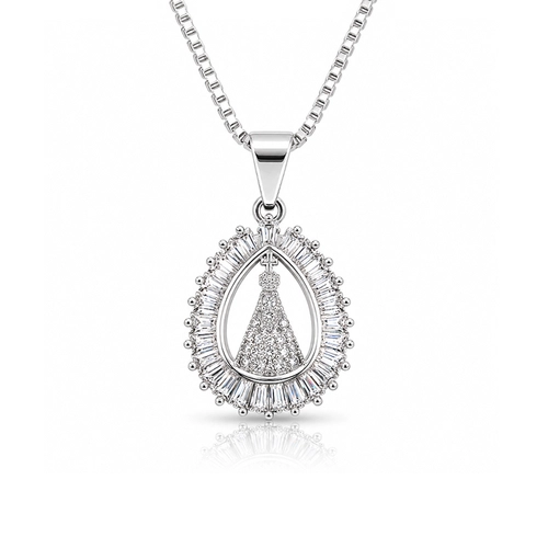 Gargantilha Gota com Nossa Senhora Aparecida e Zircônias Cristal