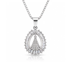 Gargantilha Gota com Nossa Senhora Aparecida e Zircônias Cristal