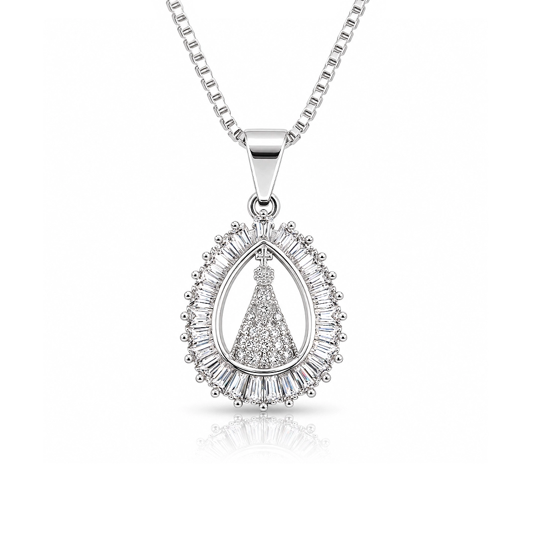 Gargantilha Gota com Nossa Senhora Aparecida e Zircônias Cristal