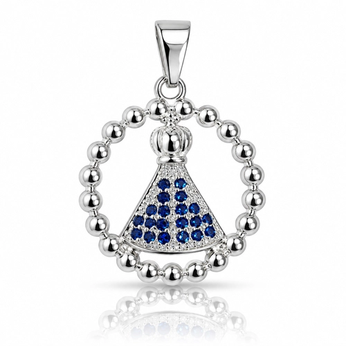 Pingente de Nossa Senhora Aparecida com Zircônias Cristal e Safira