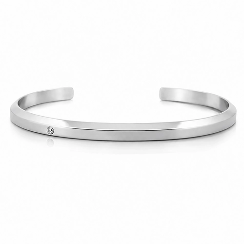 Bracelete Aberto Espelhado com Zircônia Cristal - Steel Woman