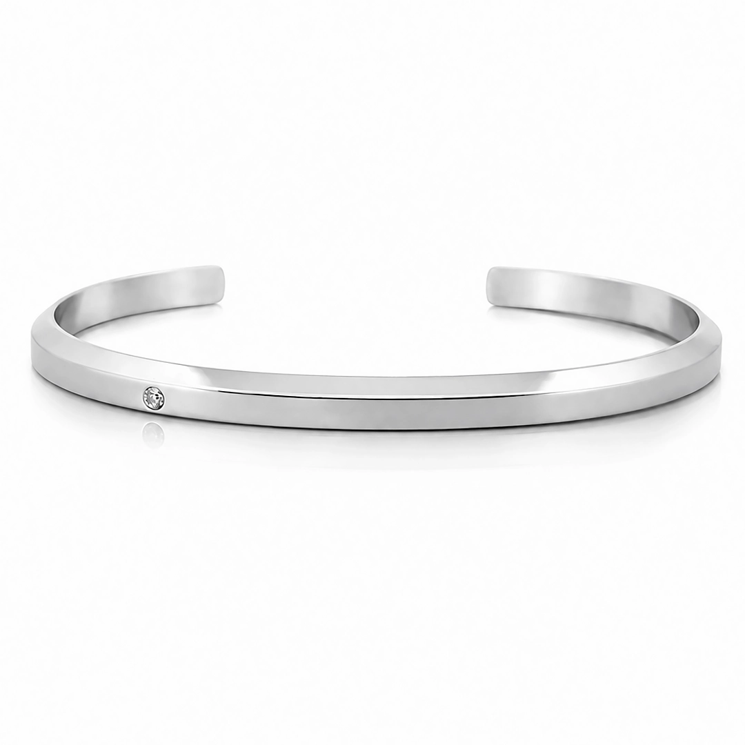 Bracelete Aberto Espelhado com Zircônia Cristal - Steel Woman