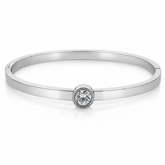 Bracelete com Zircônia Cristal Redonda - Steel  Woman