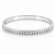 Bracelete Articulado com Zircônias Cristal Quadradas - Steel Woman