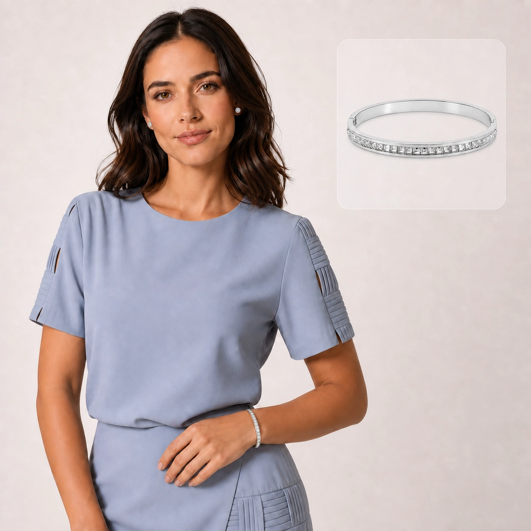 Bracelete Articulado com Zircônias Cristal Quadradas - Steel Woman