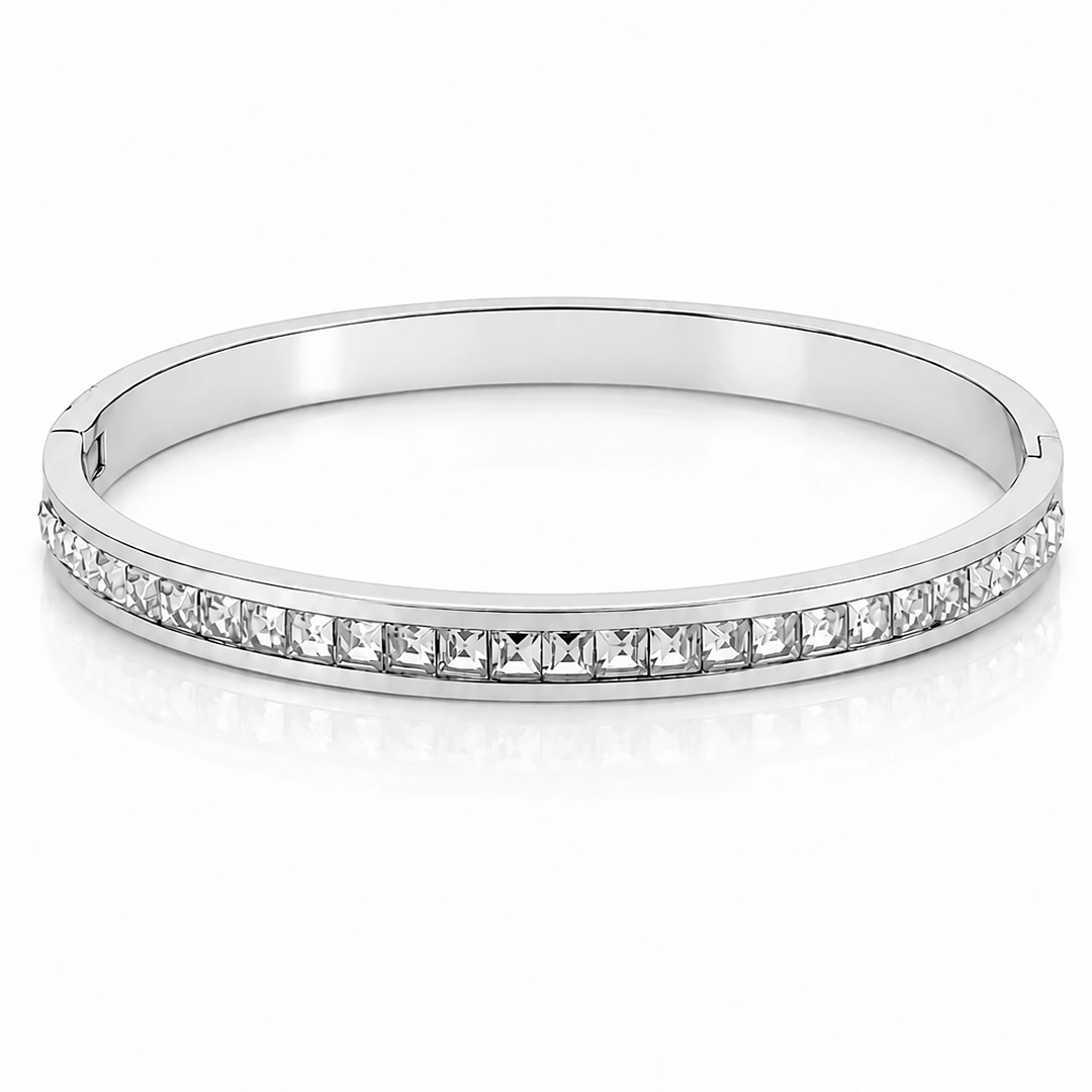 Bracelete Articulado com Zircônias Cristal Quadradas - Steel Woman