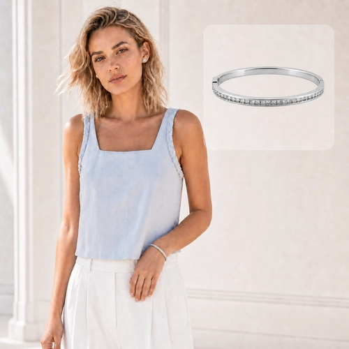 Bracelete Articulado com Zircônias Cristal - Steel Woman