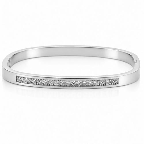 Bracelete Quadrado com Zircônias Cristal - Steel Woman