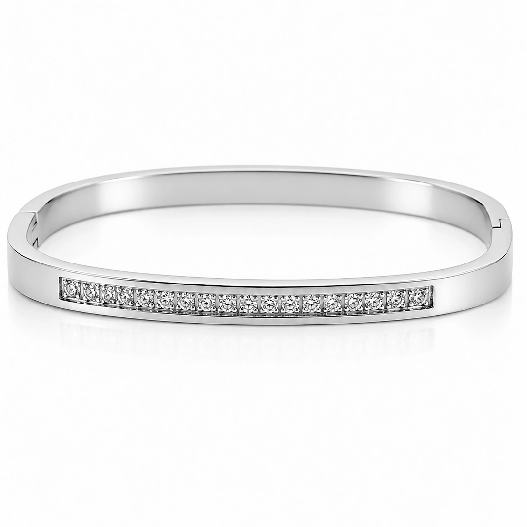 Bracelete Quadrado com Zircônias Cristal - Steel Woman
