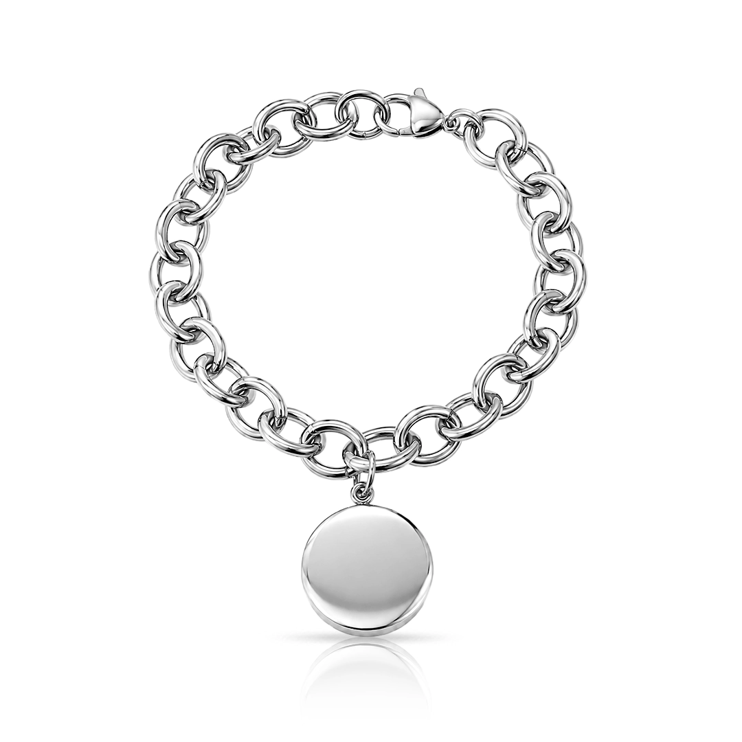 Pulseira de Elos Ovais com Círculo Espelhado - Steel Woman
