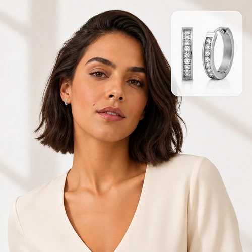 Brinco de Argola Click com Zircônias Cristal - Steel Woman